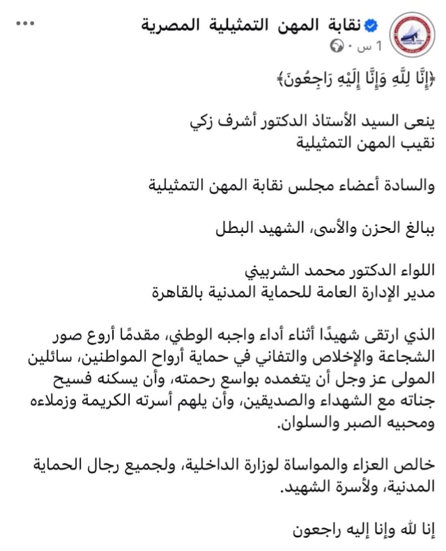 بيان نقابة المهن التمثيلية